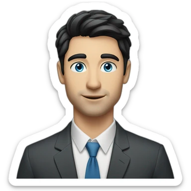 man, blue eyes, 30 year old, caucasian, black hair, blazer, t-shirt, good looking sticker