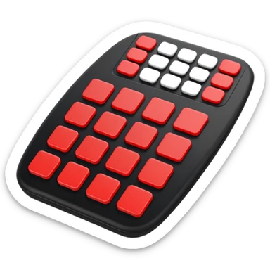 Create a clean, simple emoji of a digital percussion octapad with 6 pads. Flat design, rounded shapes, red and black colors, white background. With this kind of inclination sticker