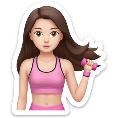 white brunette girl long hair with hazel eyes in light pink workout with small waist sticker