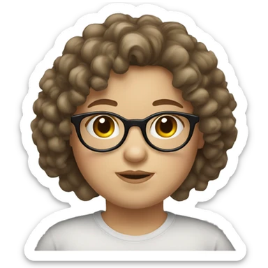 White chubby girl curly brown hair glasess sticker