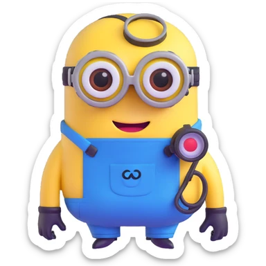 yellow minion with one eye, goggles, blue overalls sticker