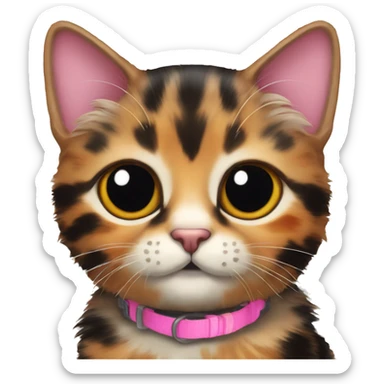 cute small tortoiseshell cat with pink collar sticker