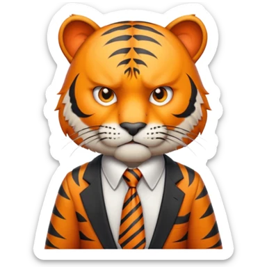 A tiger in office clothes, angrily stressed over a deadline., portrait sticker