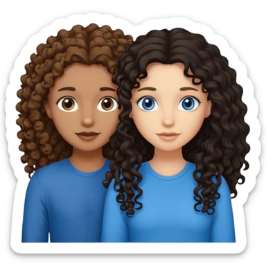 Two best friends .bestie 1: beige skin with brown long hair and blue eye. Bestie 2:mixed race skin with curly black hair and brown eye sticker
