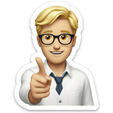 a nerdy white boy with glasses pointing his finger sticker