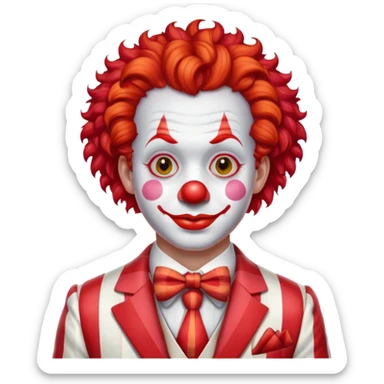 clown with bright red curly hair and white-red striped suit sticker