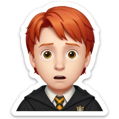 Ron Weasley with surprised expression, red hair, Hogwarts uniform sticker