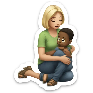 woman crouching talking to a todler sticker