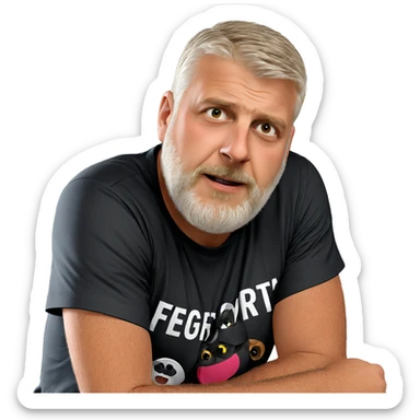 black shirt with beard sticker