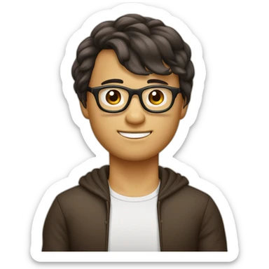 china con lentes y cabello marron oscuro ondulado y flequillo sticker