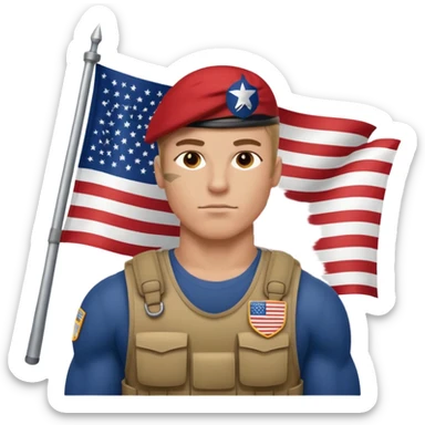 generate white powerful american soldier with small usa flag on shoulder sticker