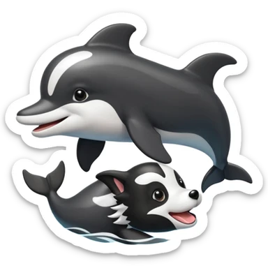 a combination of a dolphin and a boarder collie in one emoji sticker