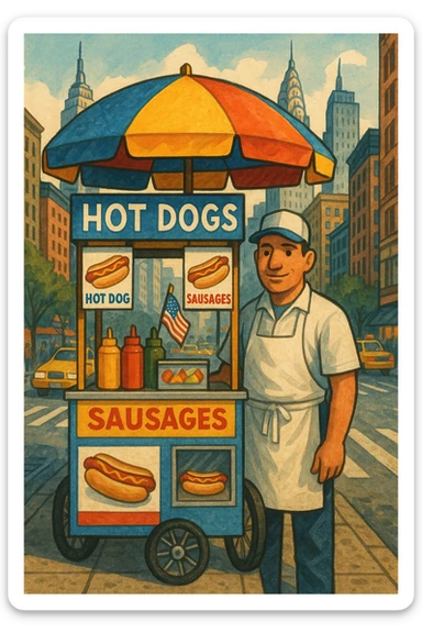 hotdog seller in New York with cart sticker