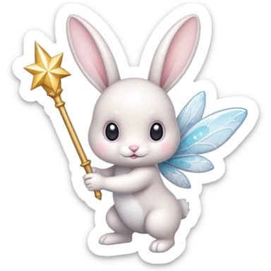 White Fairy glitter bunny with wand  sticker