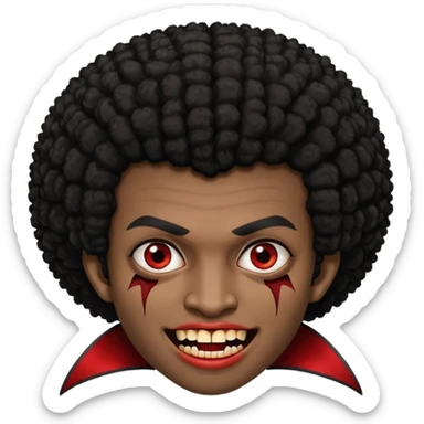 black skinned person with black hair afro with vampire teeth with cuts on their face sticker