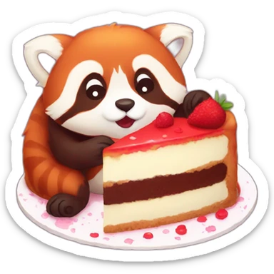 sad red panda eating cake sticker