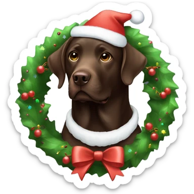 Chocolate Labrador wearing Christmas wreath sticker