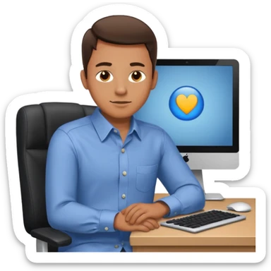 Man with both hands on lap moving view from back Infront of computer 2D  sticker