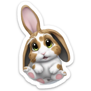 Lop eared spotty Rabbit sat on the moon sticker