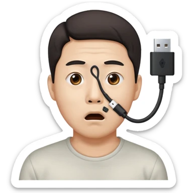 Korean man with a LAN cable in his nose getting shocked sticker