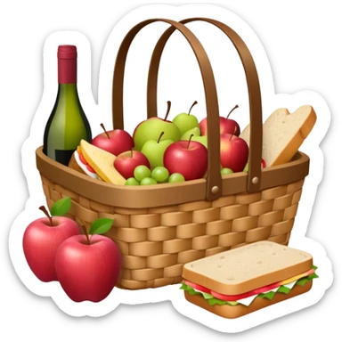 Pink basket, plaid lining, with both food, drink and fruits sticker