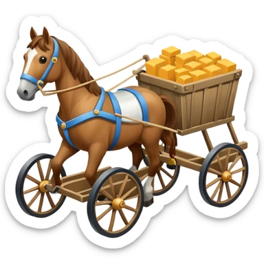 horses pulling a cart, isometric angle sticker