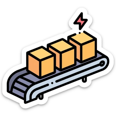Conveyor belt system moving small cubes in sequence, automation concept sticker