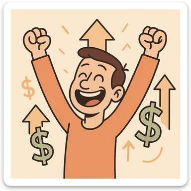 growth in price, joy, happiness, and success, minimalist style, clean background, focus on emotions sticker