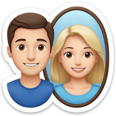 Woman in front. Man in mirror. They look similiar and look at each other sticker