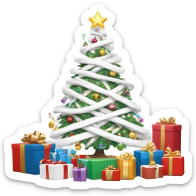 White Christmas tree surrounded by white wrapped presents  sticker