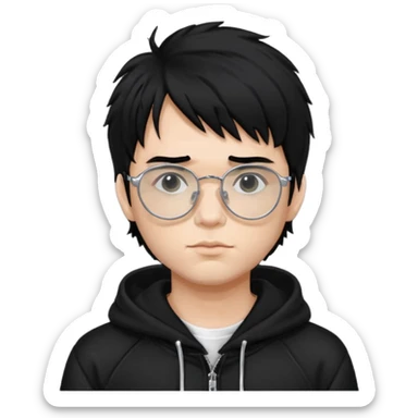 chrome hearts glasses,man, black hair,white,normal,fluffy fringe,black hoodie sticker