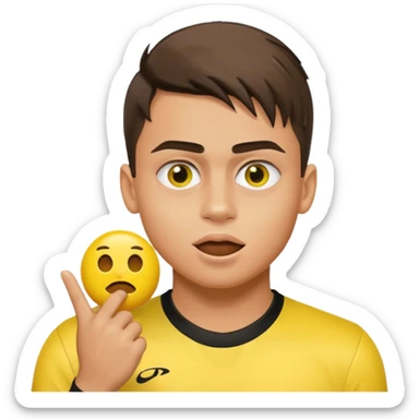 Paulo Dybala celebration with hand over mouth, but make it so you use the yellow emoji face emoji  and hand like a generic emoji sticker