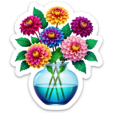 realistic dahlia flowers in a clear vase with clear water sticker