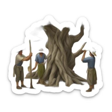 Hyperrealist olive tree and andalusian farmers with a stick sticker