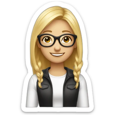 Une fille tismey avec des lunettes noires, des cheveux blonds et les dents blanches avec un sourire  sticker