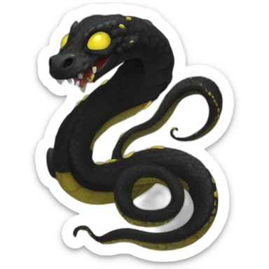 Chibi black serpent with horns and tentacles, 3 yellow eyes, dark black scales, no arms or legs, slithering, in the style of pointyhat D&D videos sticker
