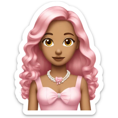 pretty. Long hair. Pink bow ribbon. Pearls. Light pink. Diamonds, dress. sticker