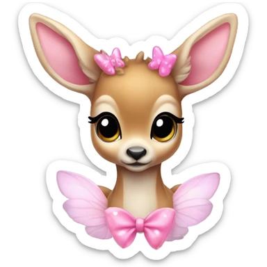 baby deer with fairy wings and a pink bow around its neck  sticker