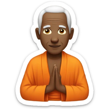 an old yogi with a peaceful and meditative expression. The character should be wearing an orange robe, symbolizing traditional yogic attire. sticker