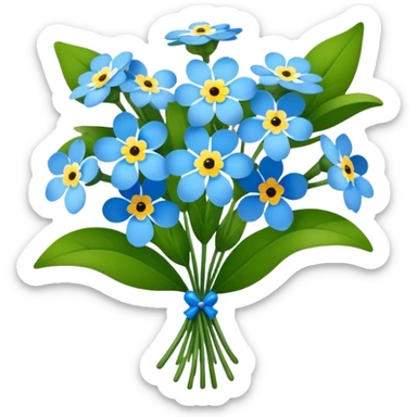luxuriant, big bouquet Forget-Me-Not flower, stem, leaf sticker