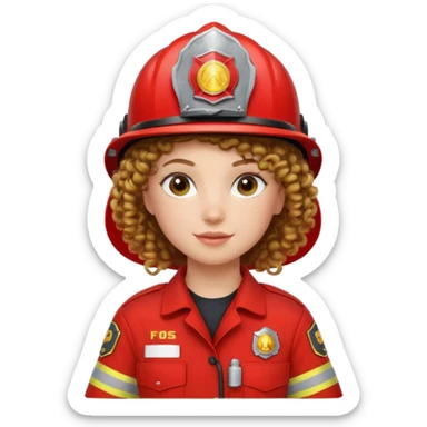Firefighter girl curly hair with red uniform sticker
