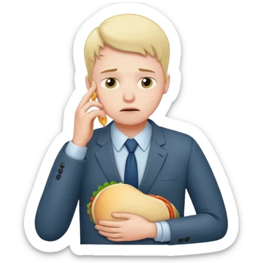 a tired office worker holding his stomach thinking about food sticker