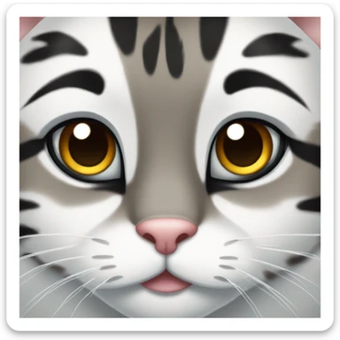 cute face of a cat that is white and black and some tiger print sticker