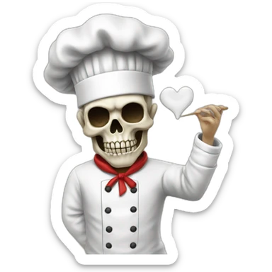 skull chef blowing a kiss heart sticker