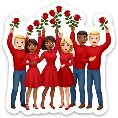 Adult Family, men and women, throwing roses congratulations  sticker