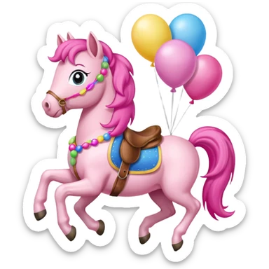 pinky pie holding colorful balloons tied to its saddle, looking cheerful. sticker