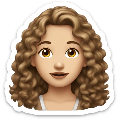 Lady long curly brown hair attractive face brown eyes attractive lips square jaw high cheek bones looks European  sticker