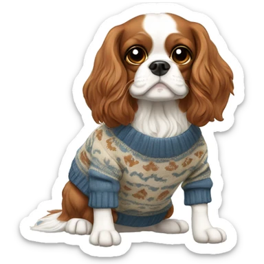 King Charles spaniel with a sweater on ￼ sticker