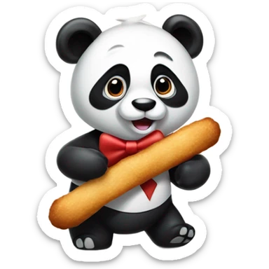 Panda bear with a red bow tie holding a churro sticker