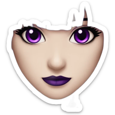 Elissabat-with-bangs-long-hair-dark-purple-and-black-vampire-goth-makeup-pinkeyes-romanticgothcloses sticker